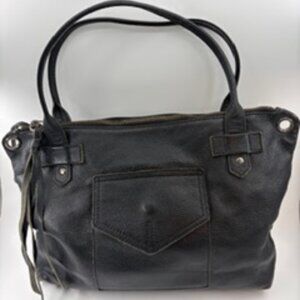 Allison Burns Black Leather Bag With Plaid Lining